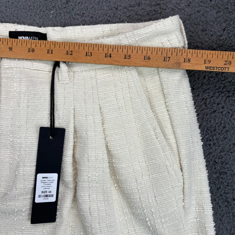 NOVA MEN Textured Pleated Loose Fit Dress Pants‎ Cream Size 34